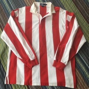 Vintage Polo Ralph Lauren Red White Vertical Stripes Long Sleeve Polo Shirt L
